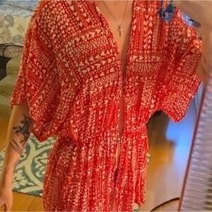 Victoria's Secret Red White Heart Print Kimono Cover Up Robe O S